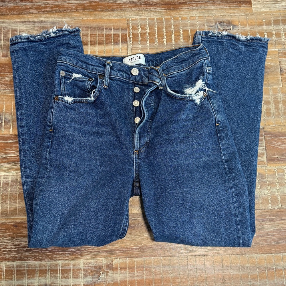 Agolde Riley High Rise Jeans denim Size 26 Button Fly - Picture 2 of 6
